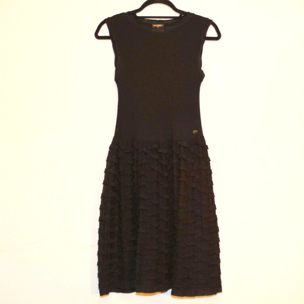CHANEL classic knit little black dress sz 4 (38)